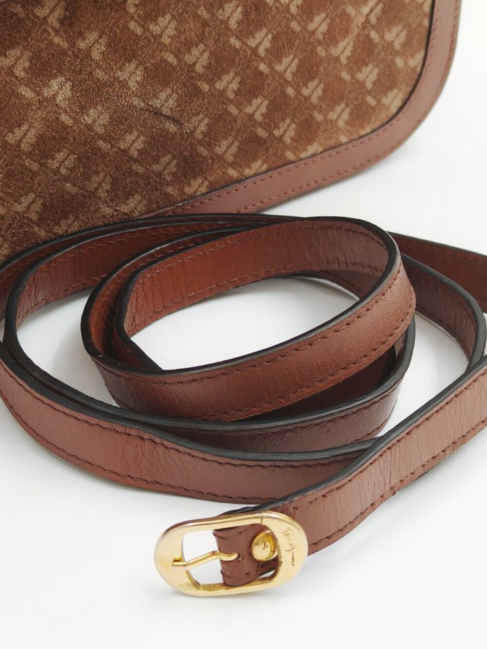 Vintage Salvatore Ferragamo Monogram Suede Leather Top Handle Crossbody Bag Brow - Picture 10 of 15